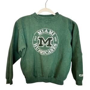 VTG Cable Sports Green Miami Hurricanes Crewneck Sweatshirt Youth L Embroidered